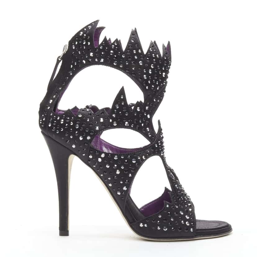 Giuseppe Zanotti Cutout Crystal Sandals Black Polyester Never worn - Front View