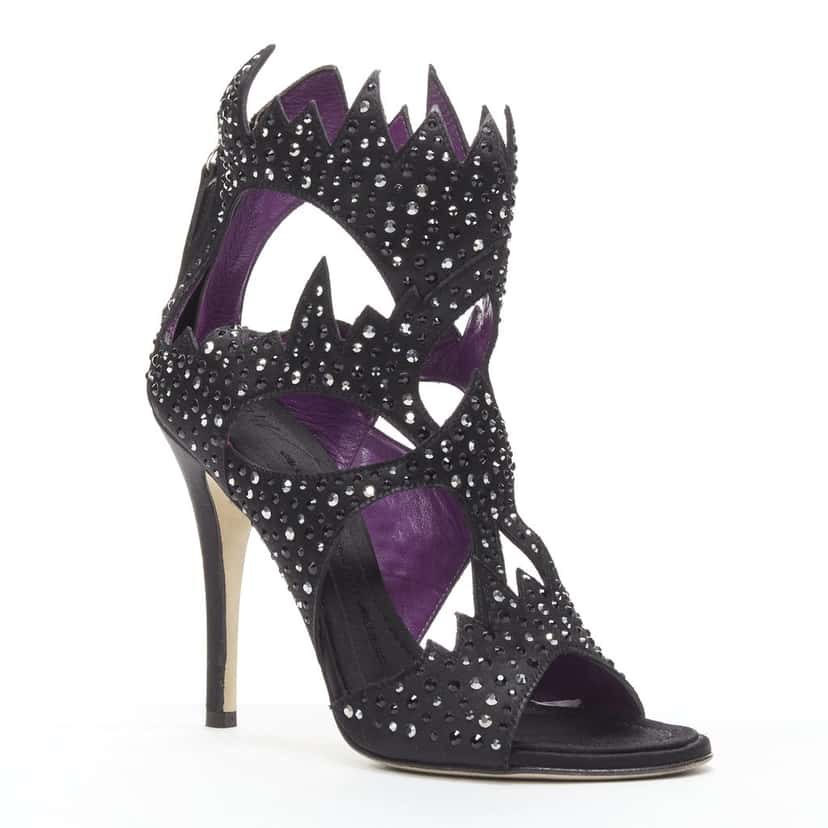 Giuseppe Zanotti Cutout Crystal Sandals Black Polyester Never worn - Back View