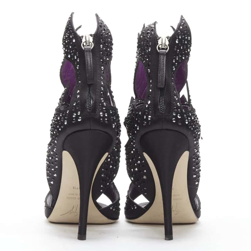Giuseppe Zanotti Cutout Crystal Sandals Black Polyester Never worn - Box View
