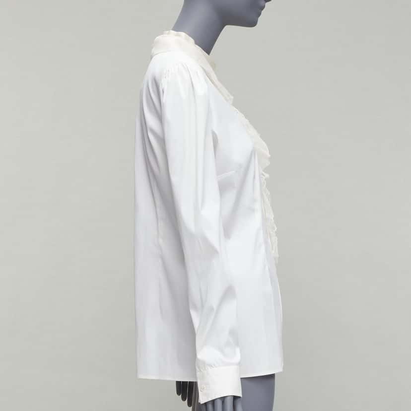 DOLCE & GABBANA Lace Fitted Shirt Beige Cotton Fair condition - Model View