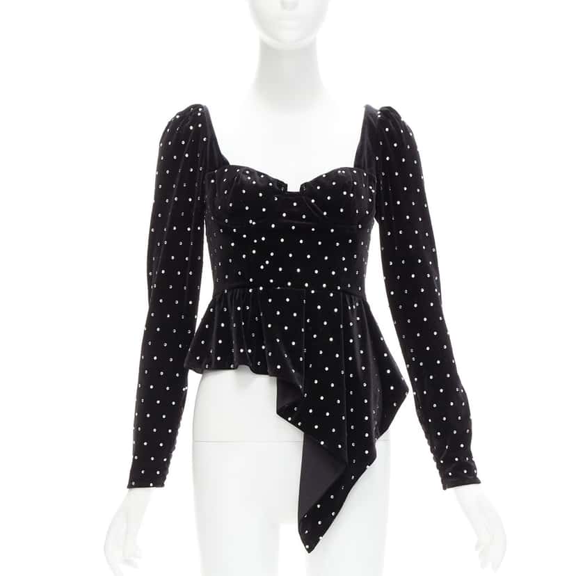 SELF-PORTRAIT Crystal Velvet Top Black Polyester Never worn - Front View