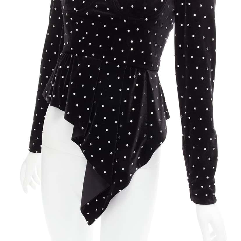 SELF-PORTRAIT Crystal Velvet Top Black Polyester Never worn - Back View