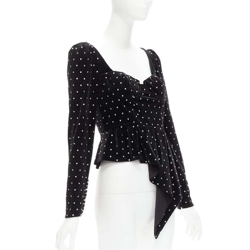 SELF-PORTRAIT Crystal Velvet Top Black Polyester Never worn - Inside View