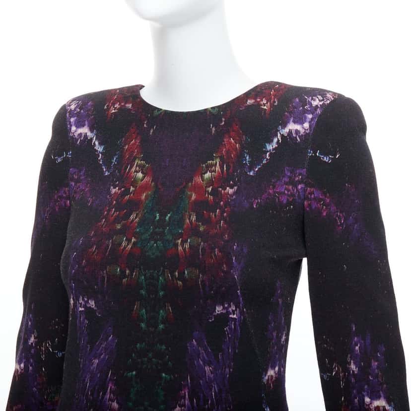 Alexander McQueen Feather Print Dress Black Wool Never worn - Back View