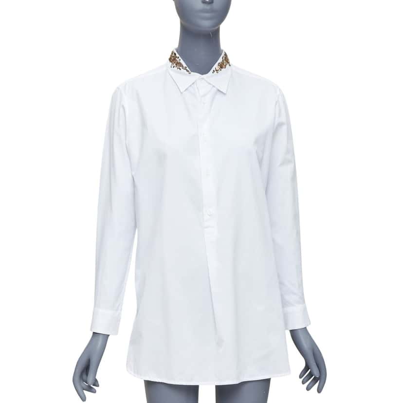 YOHJI YAMAMOTO Sequinned Collar Shirt White Cotton Good condition - Front View