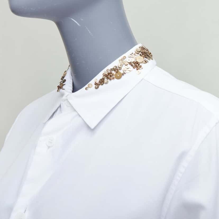 YOHJI YAMAMOTO Sequinned Collar Shirt White Cotton Good condition - Back View