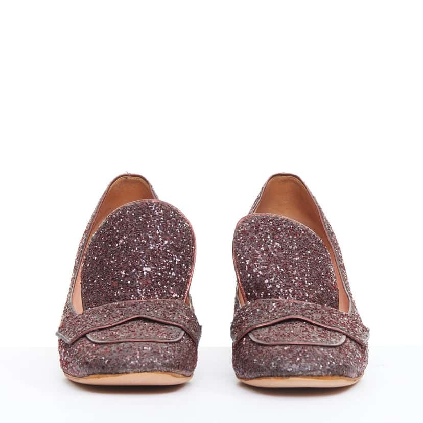 Rochas Glitter Heel Loafers Burgundy Leather Fair condition - Inside View