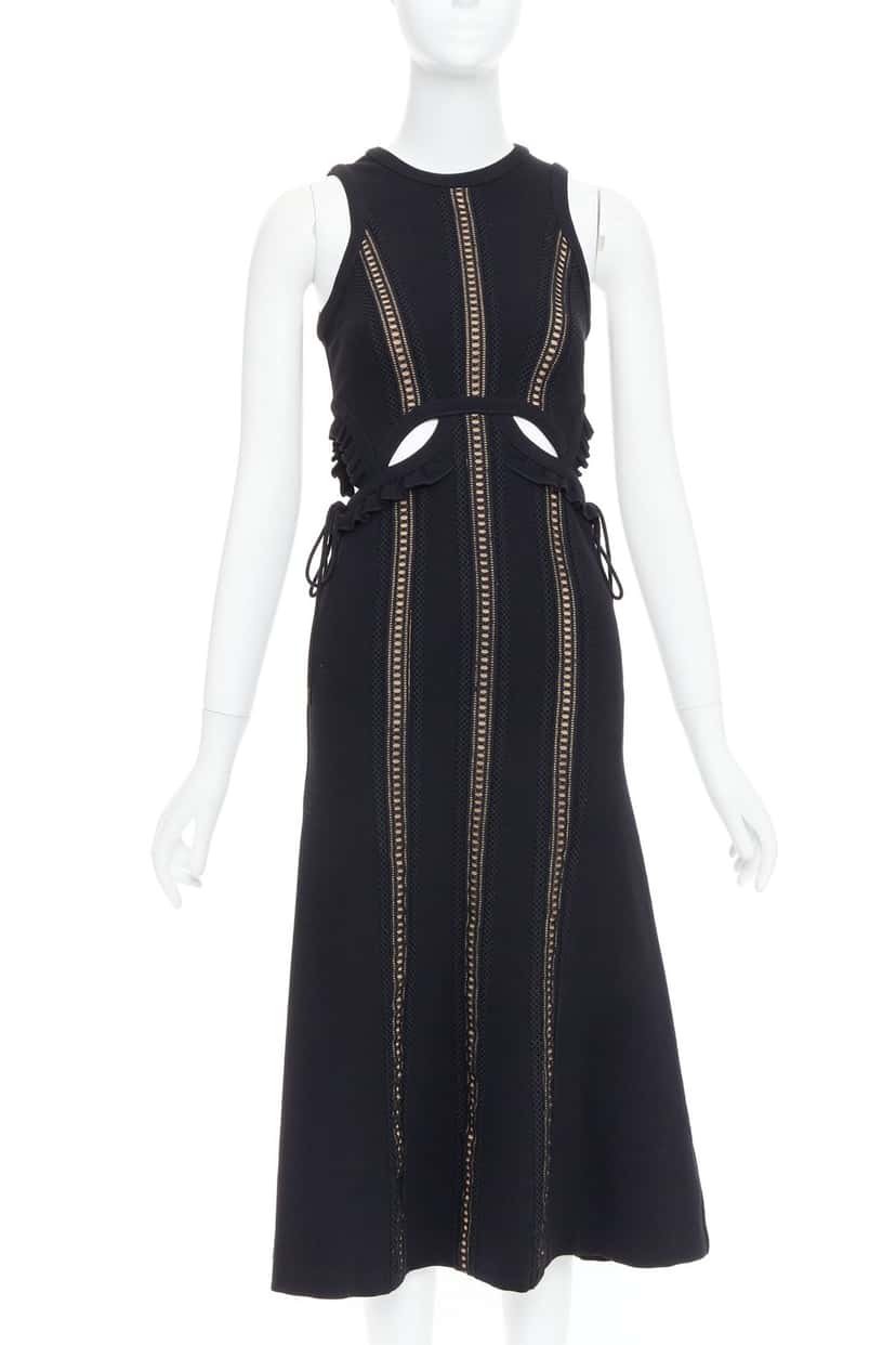 SELF-PORTRAIT Lattice Overlay Dress Black Polyester Very good condition - Front View