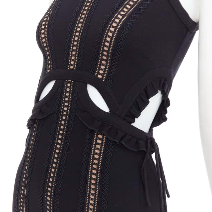 SELF-PORTRAIT Lattice Overlay Dress Black Polyester Very good condition - Back View