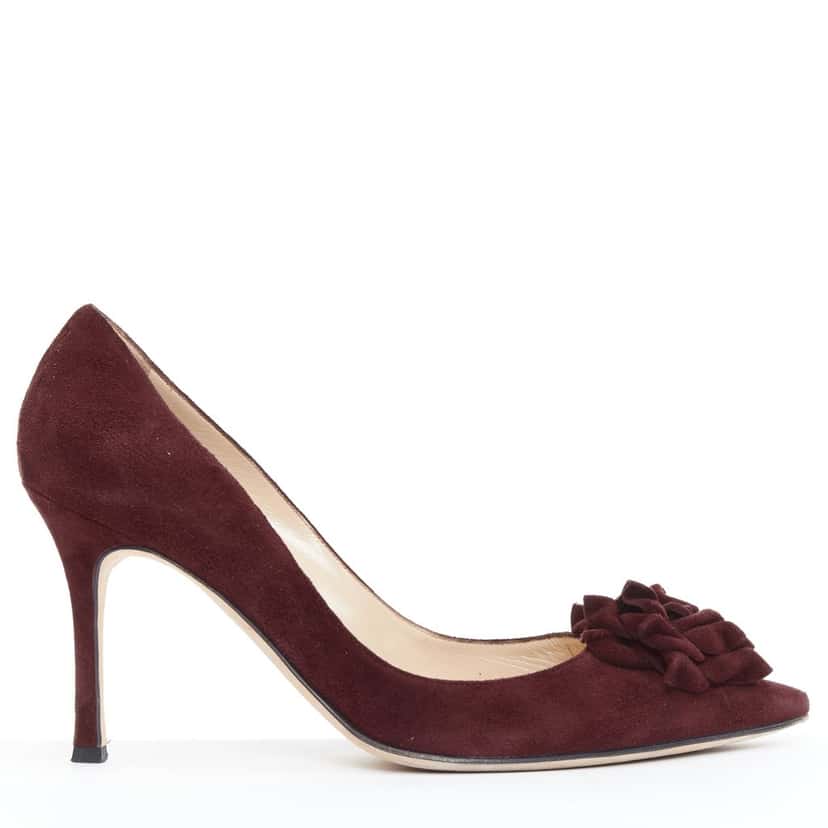 Manolo Blahnik Lisa Burgundy Suede Good condition - Front View