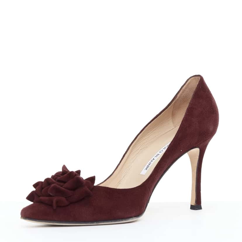 Manolo Blahnik Lisa Burgundy Suede Good condition - Model View