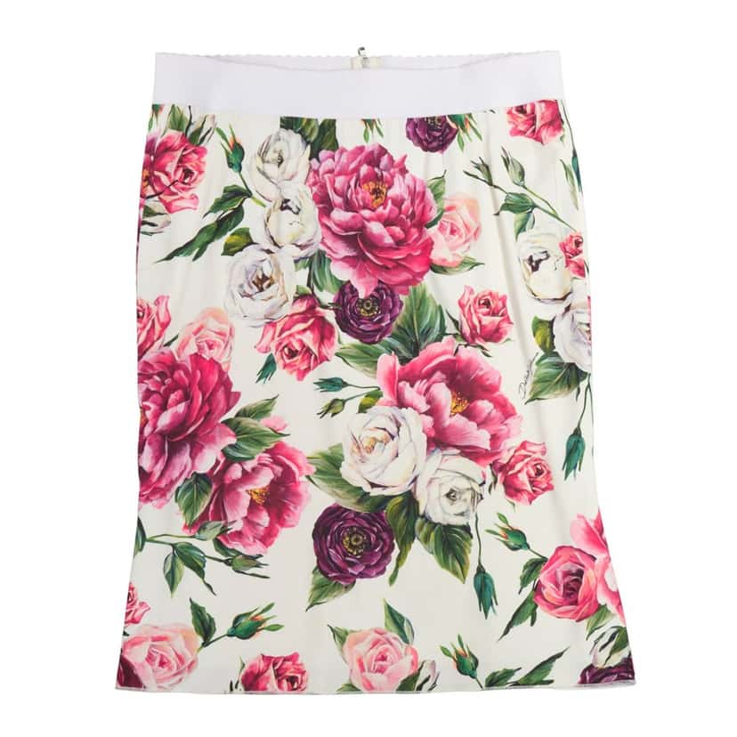 DOLCE & GABBANA Floral Elastic Skirt Beige Viscose Fair condition - Front View