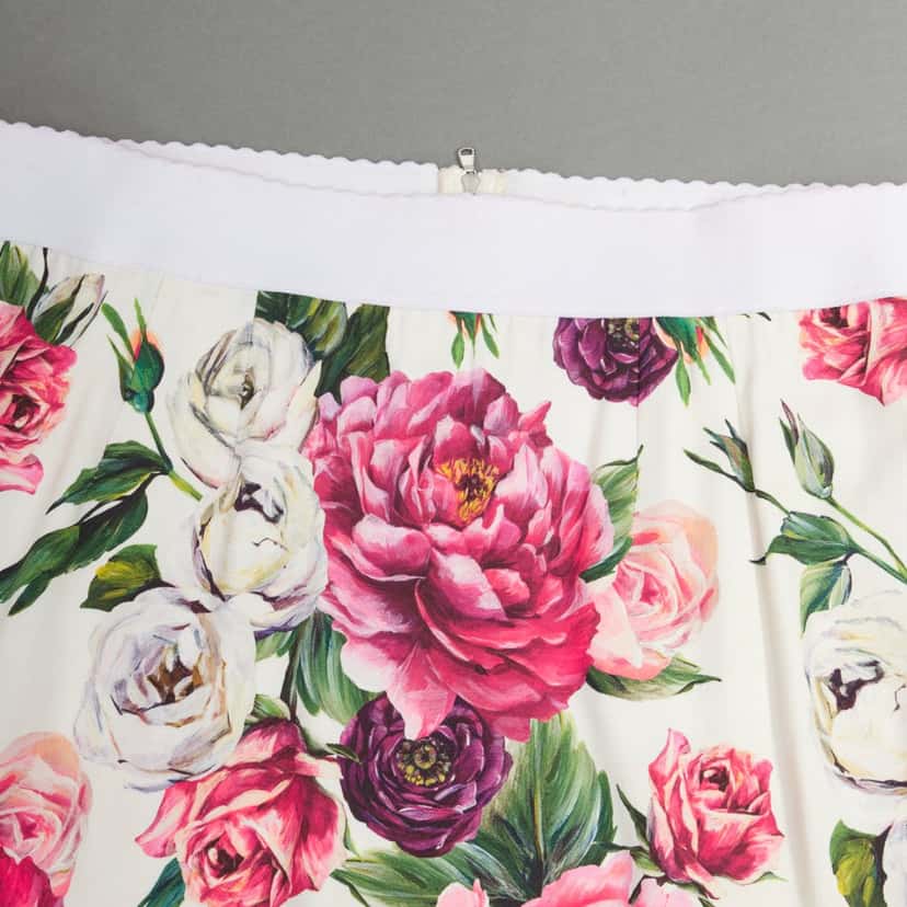 DOLCE & GABBANA Floral Elastic Skirt Beige Viscose Fair condition - Back View