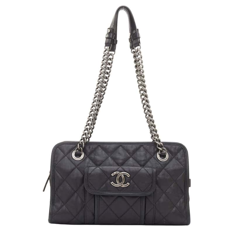 Chanel Calfskin Quilted Small Casual Riviera Zip Shoulder Bag Black Leather Good condition - Front View