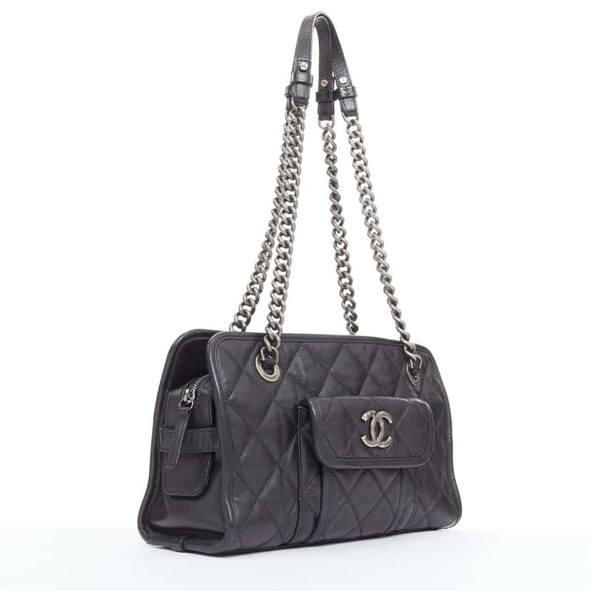 Chanel Calfskin Quilted Small Casual Riviera Zip Shoulder Bag Black Leather Good condition - Inside View