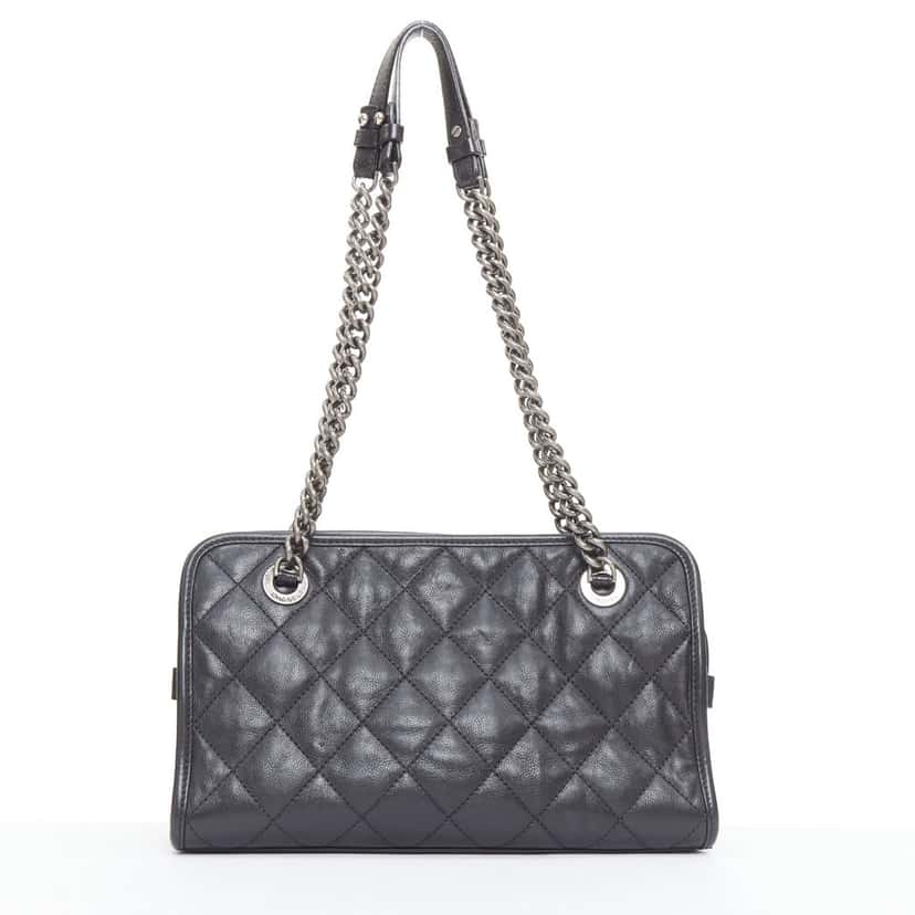 Chanel Calfskin Quilted Small Casual Riviera Zip Shoulder Bag Black Leather Good condition - Box View