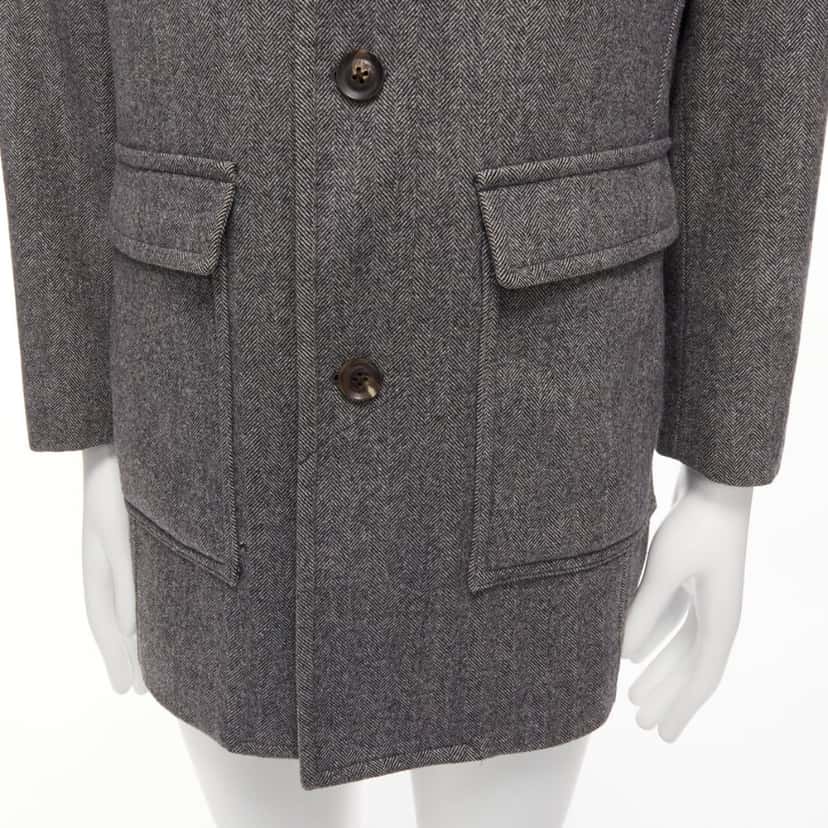 Lanvin Grey Herringbone Overcoat Grey Wool Very good condition - Back View