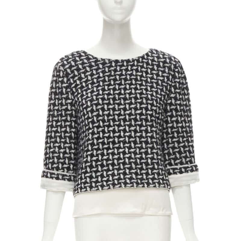 ST JOHN Crystal Layered Top Black Tweed Never worn - Front View