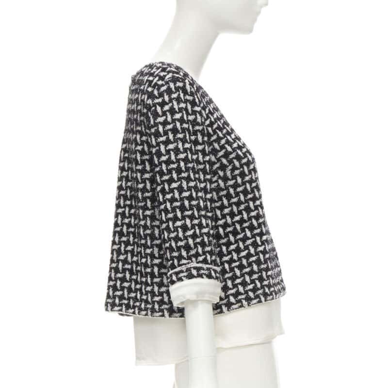 ST JOHN Crystal Layered Top Black Tweed Never worn - Model View