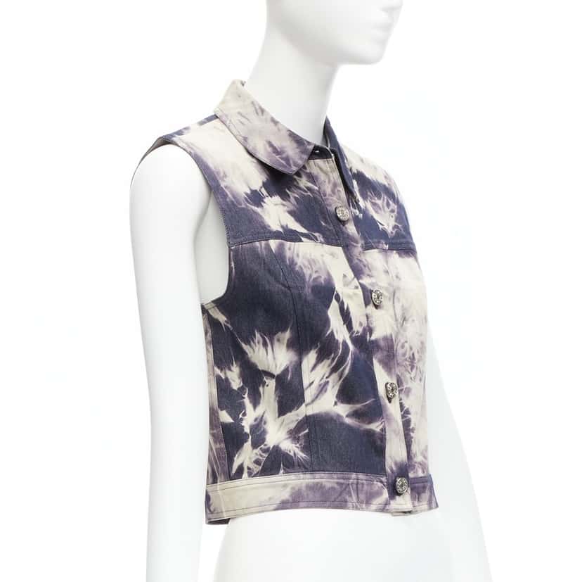 Celine Print Denim Jacket Blue Cotton Never worn - Model View