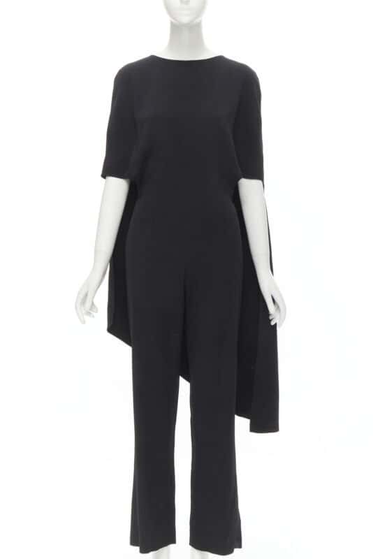 ESTEBAN CORTAZAR Open Back Cape Jumpsuit Black Viscose Good condition - Front View