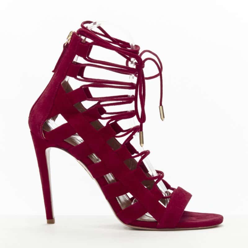 Aquazzura Lace Up Sandals Red Suede Very good condition - Front View