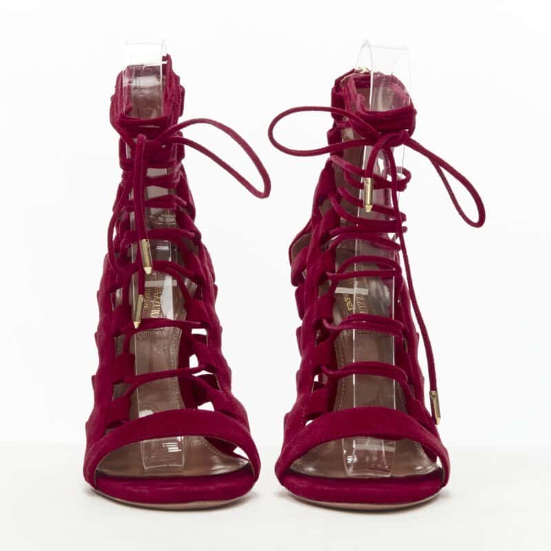 Aquazzura Lace Up Sandals Red Suede Very good condition - Inside View