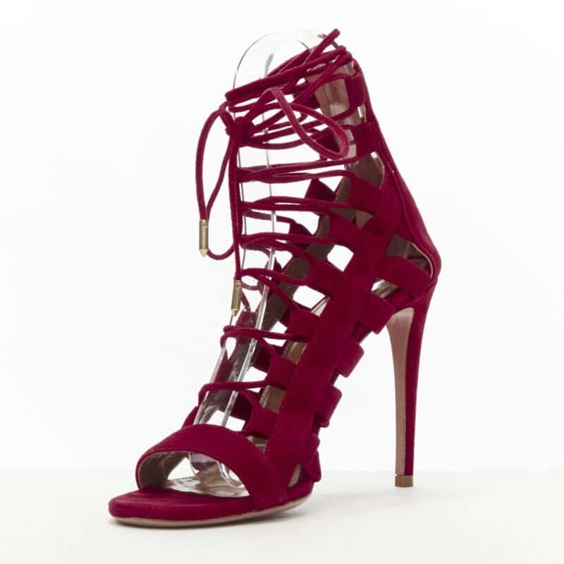 Aquazzura Lace Up Sandals Red Suede Very good condition - Model View