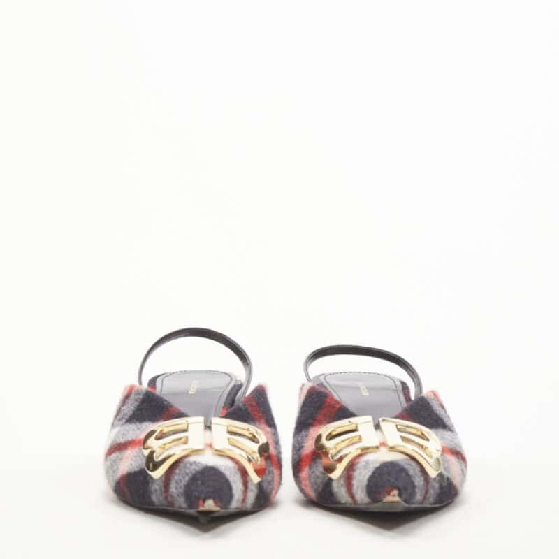 Balenciaga Plaid Wool Sling Pumps Red Polyester Very good condition - Inside View