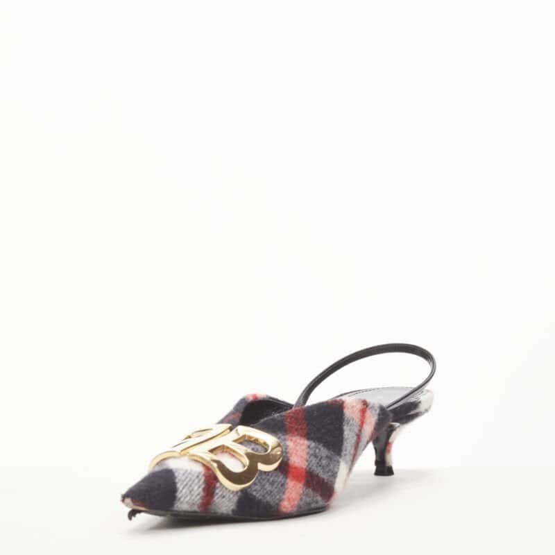 Balenciaga Plaid Wool Sling Pumps Red Polyester Very good condition - Model View