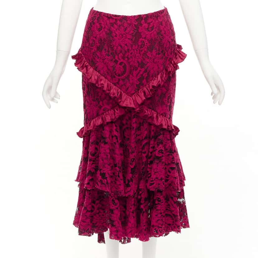 Romance Was Born Lace Ruffle Skirt Red Cotton Never worn - Front View