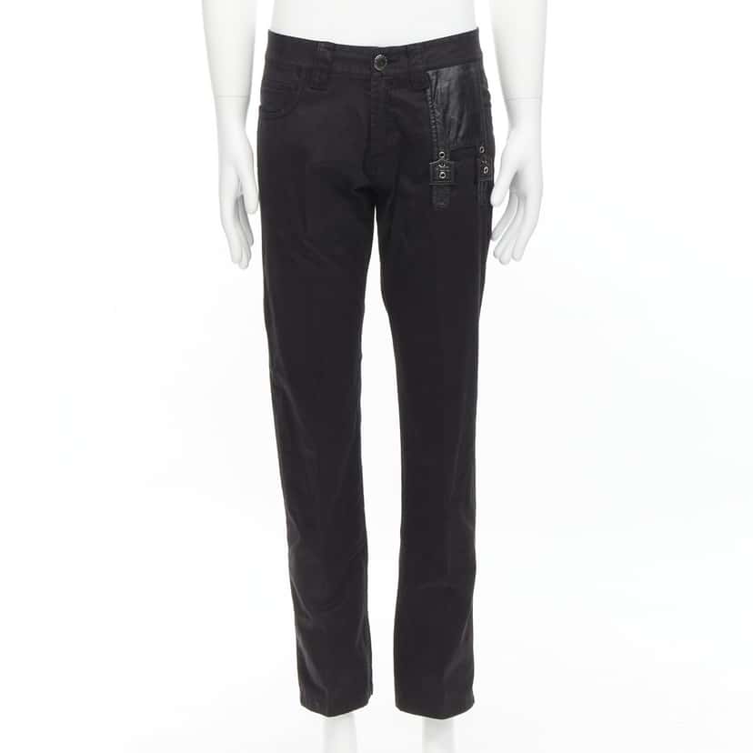 Jean Paul Gaultier Logo Embroidered Jeans Black Cotton Fair condition - Front View