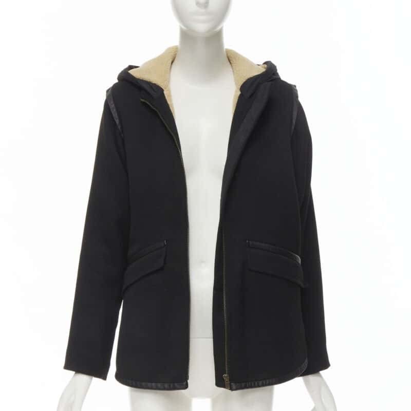 Maje Black Shearling Flared Coat Black Polyester Never worn - Inside View