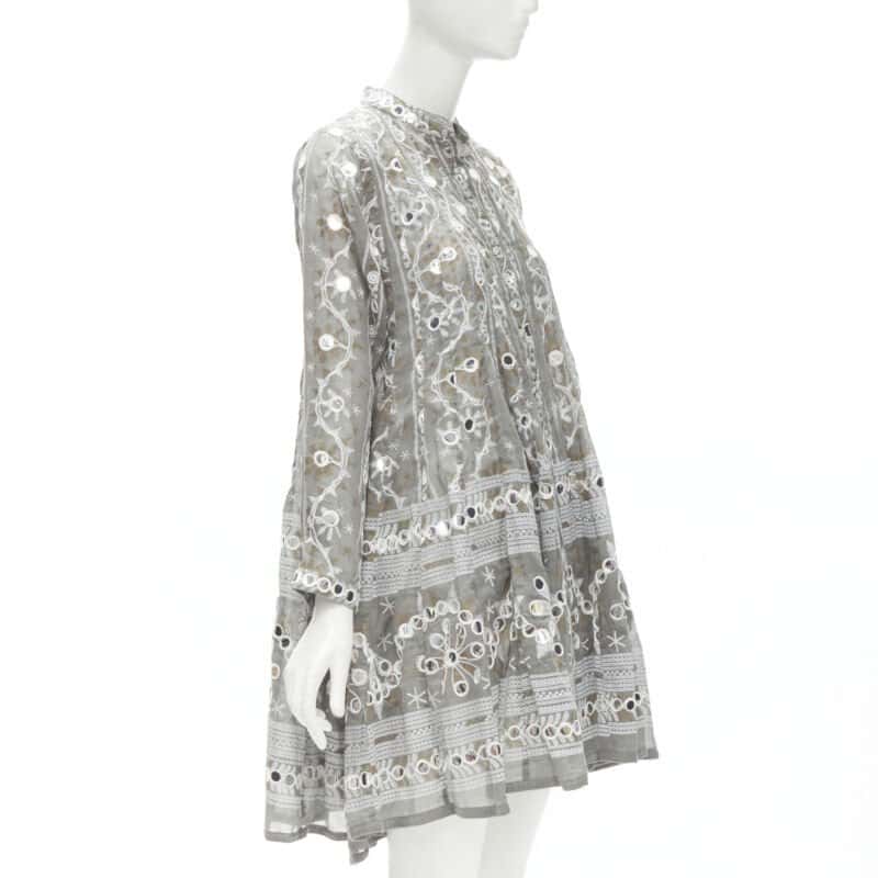 Juliet Dunn Grey Floral Silver Jacket Grey Linen Very good condition - Front View