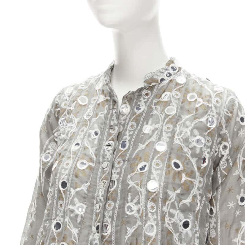 Juliet Dunn Grey Floral Silver Jacket Grey Linen Very good condition - Back View