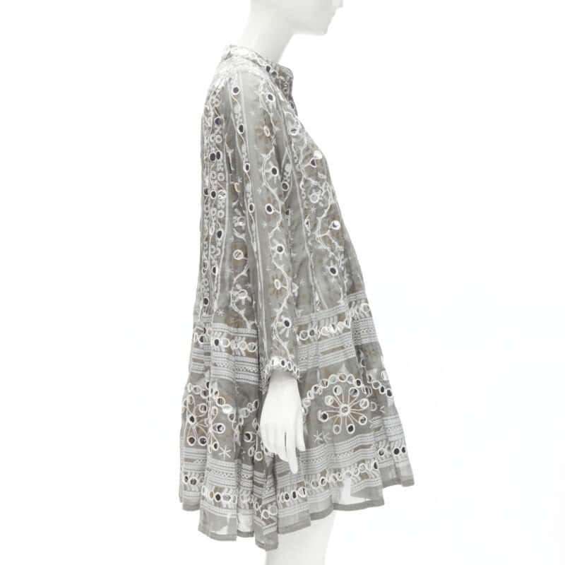 Juliet Dunn Grey Floral Silver Jacket Grey Linen Very good condition - Box View