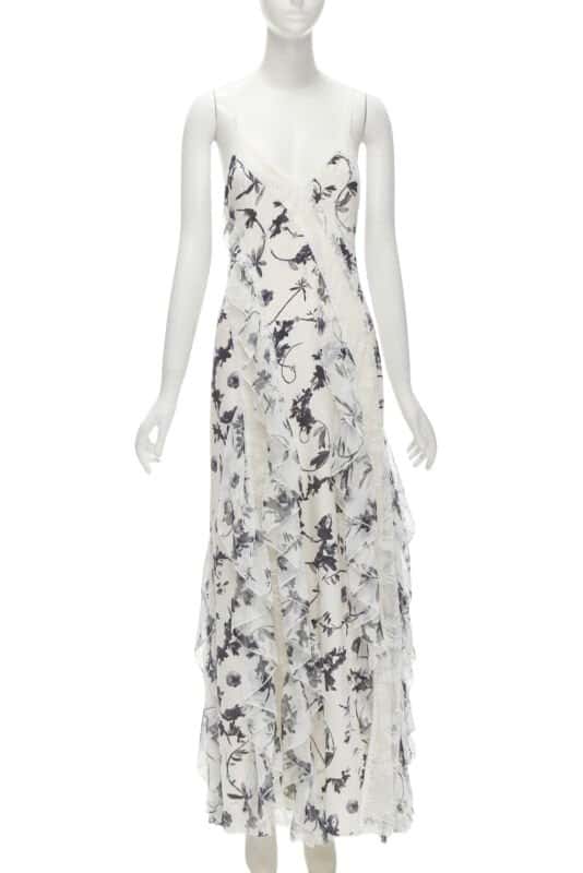 ALICE & OLIVIA Floral Maxi Dress Anthracite Silk Never worn, with tag - Front View