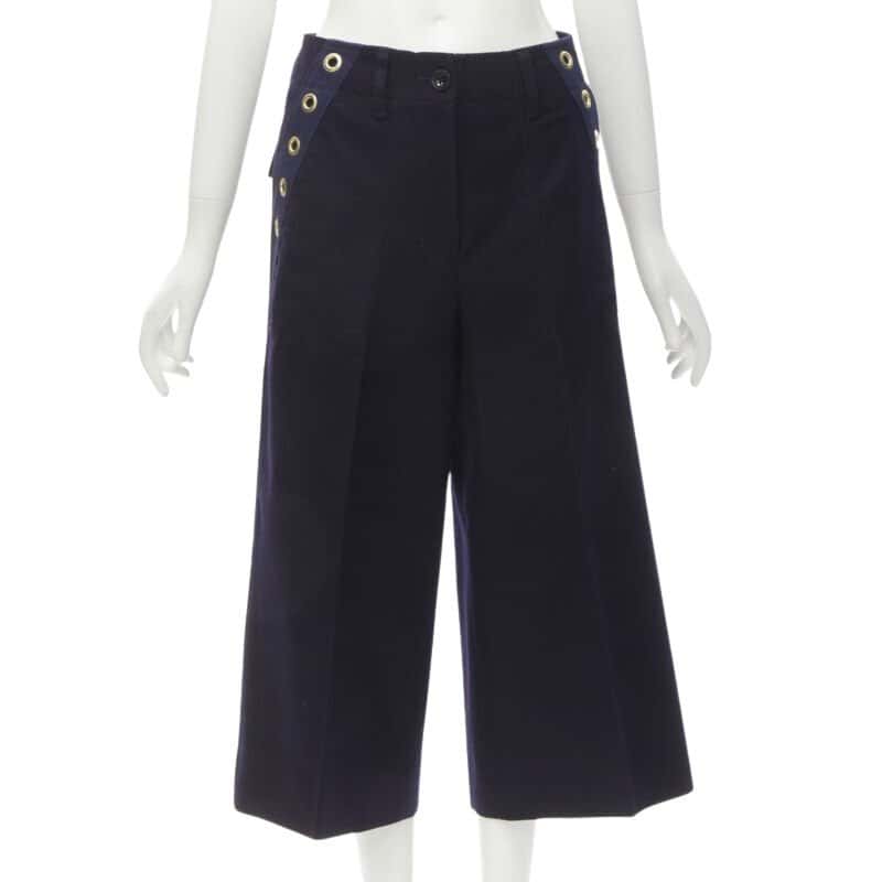 Sacai Ruffle Flared Pants Navy Wool Never worn - Front View
