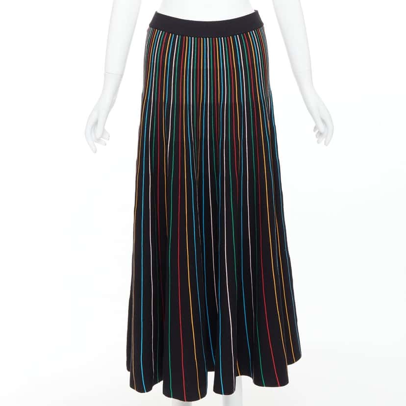 RED VALENTINO GARAVANI Rainbow Stripe Skirt Black Cotton Never worn, with tag - Front View