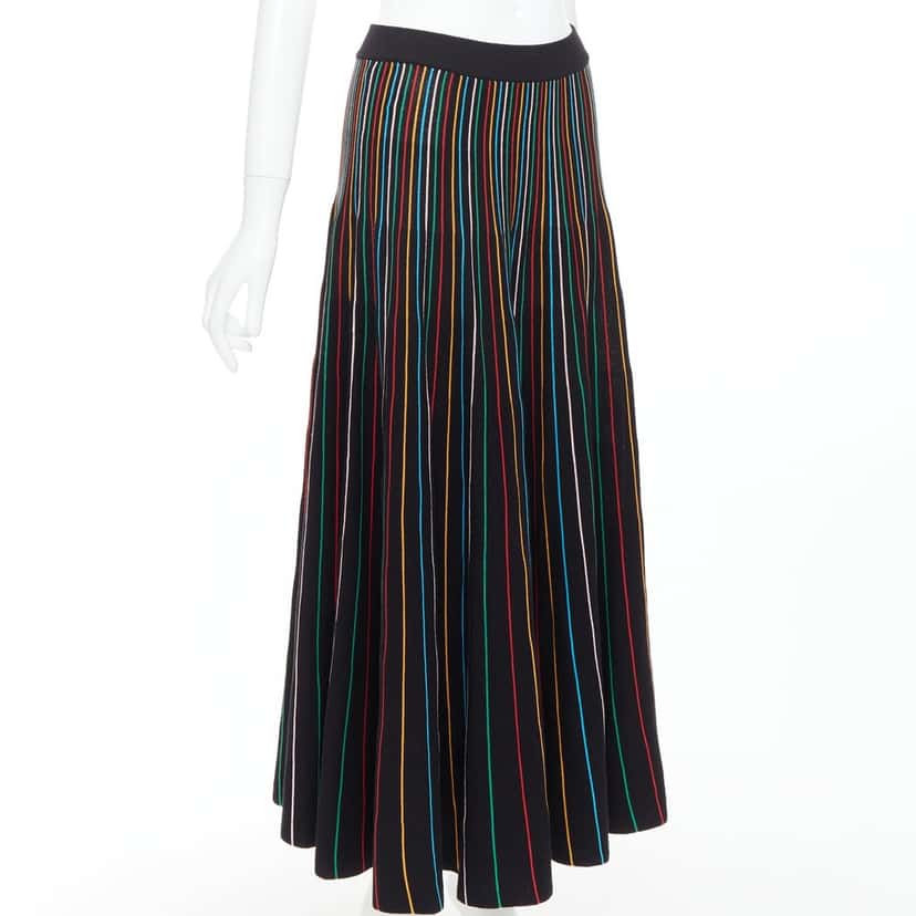 RED VALENTINO GARAVANI Rainbow Stripe Skirt Black Cotton Never worn, with tag - Inside View