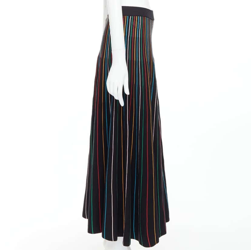 RED VALENTINO GARAVANI Rainbow Stripe Skirt Black Cotton Never worn, with tag - Model View
