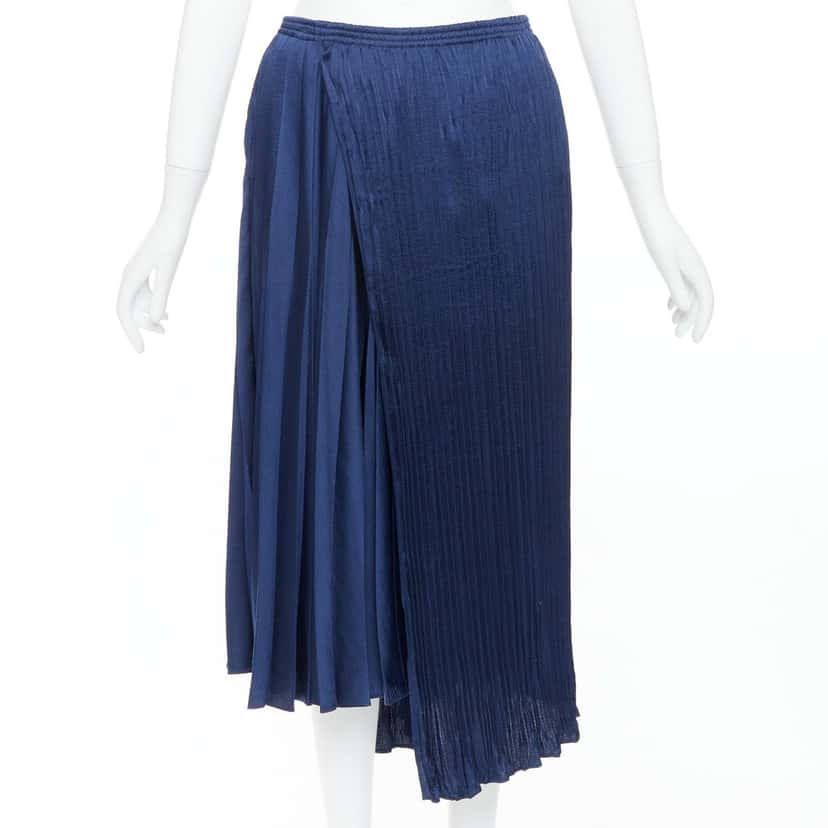 Vince Elastic Plisse Skirt Navy Polyester Very good condition - Front View