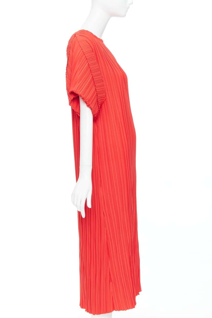 Bambah Plisse Midi Dress Red Polyester Never worn, with tag - Model View