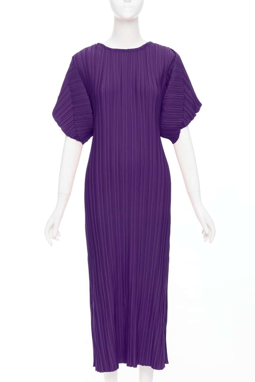 Bambah Plisse Midi Dress Purple Polyester Never worn, with tag - Front View