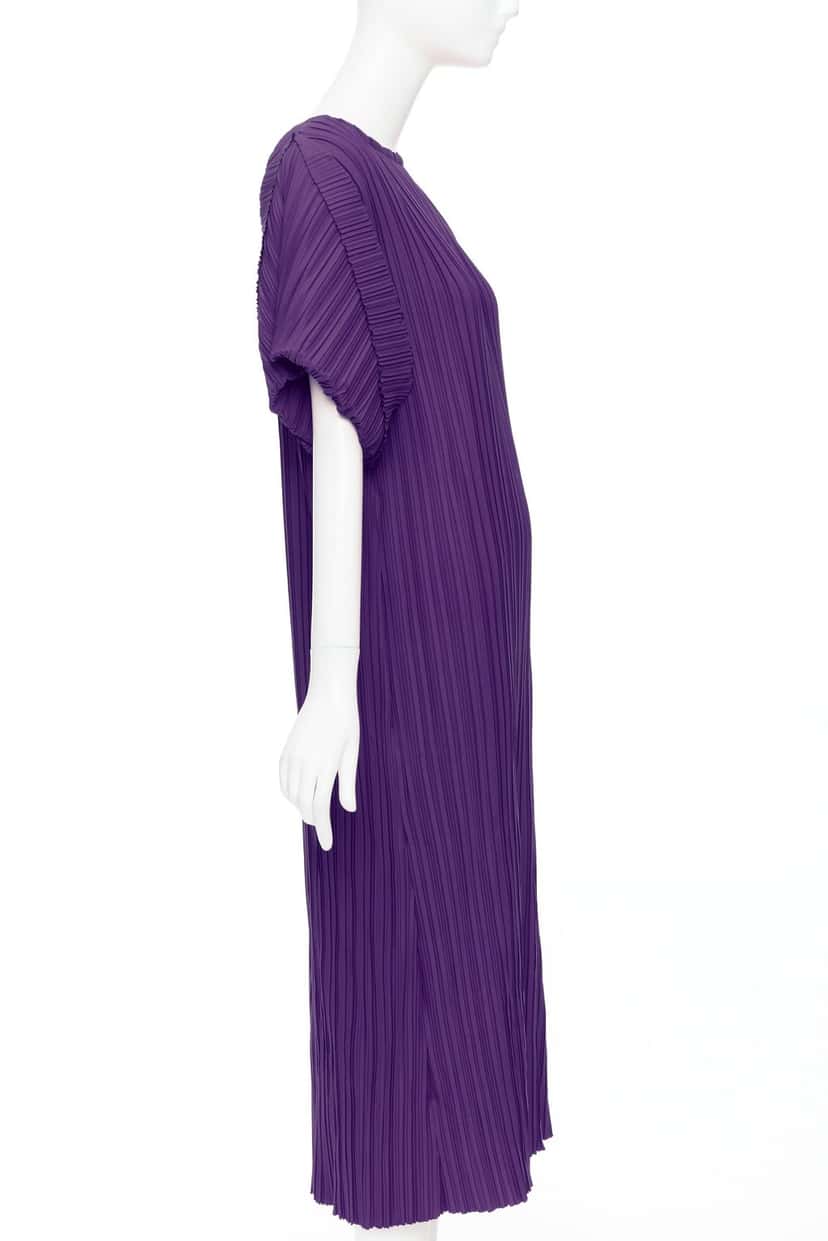 Bambah Plisse Midi Dress Purple Polyester Never worn, with tag - Model View