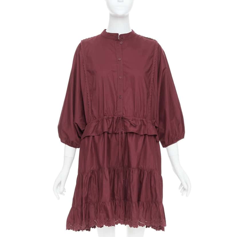 See By Chloe Scallop Trim Dress Burgundy Cotton Very good condition - Front View