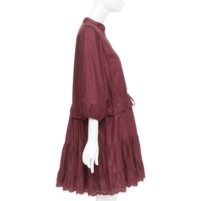 See By Chloe Scallop Trim Dress Burgundy Cotton Very good condition - Model View