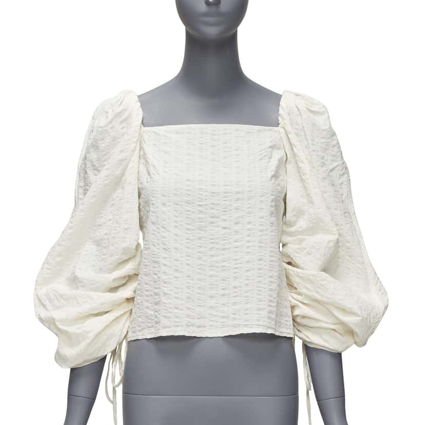 REJINA PYO Ruched Peasant Top Ecru Cotton Never worn - Front View