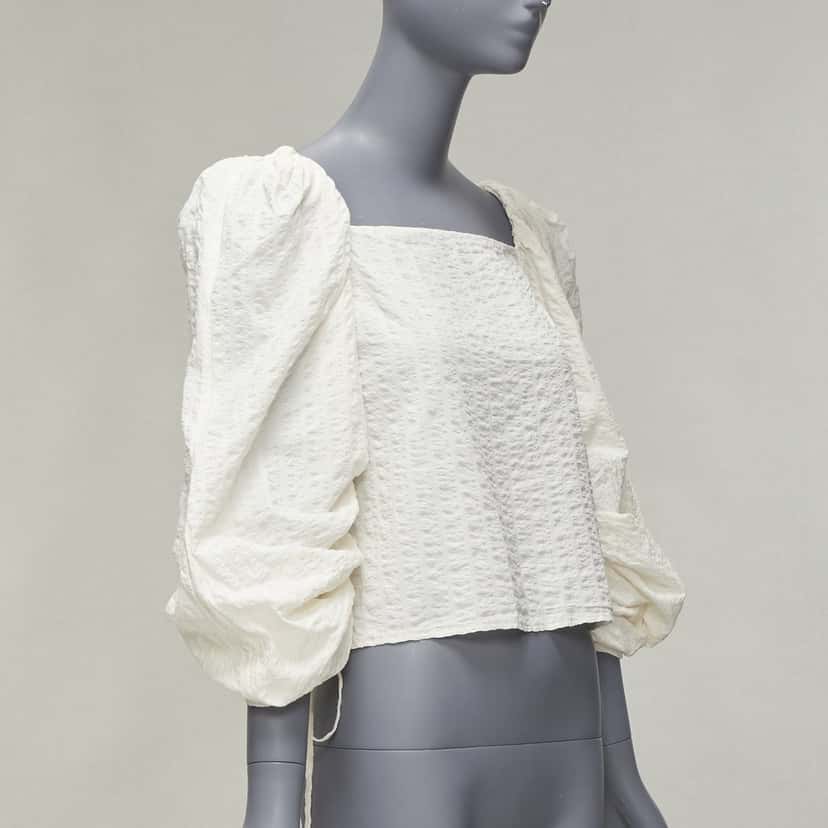 REJINA PYO Ruched Peasant Top Ecru Cotton Never worn - Inside View