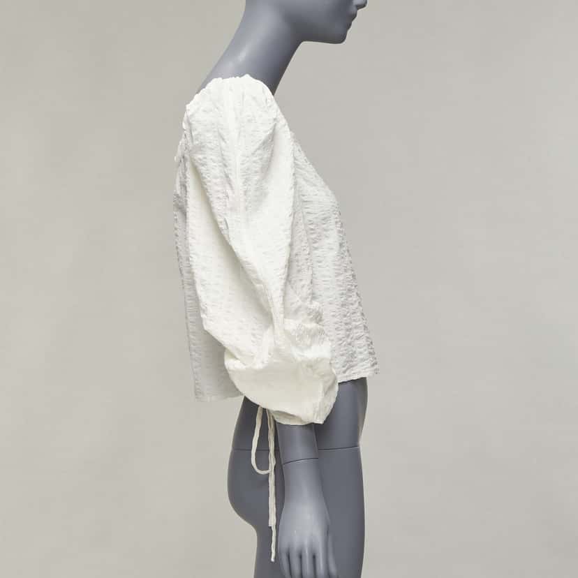 REJINA PYO Ruched Peasant Top Ecru Cotton Never worn - Model View